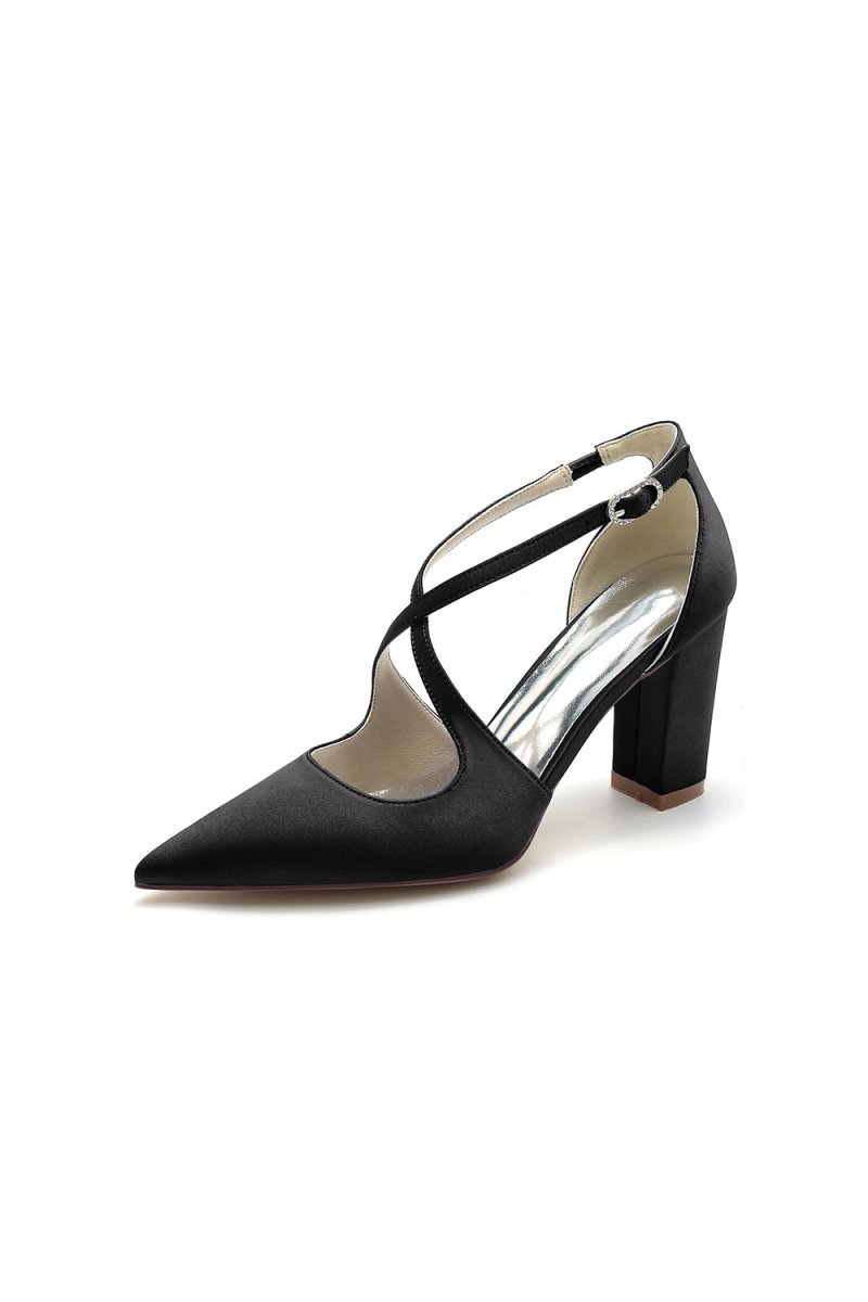Black Satin Pump with Cross - Strap Design - KissProm