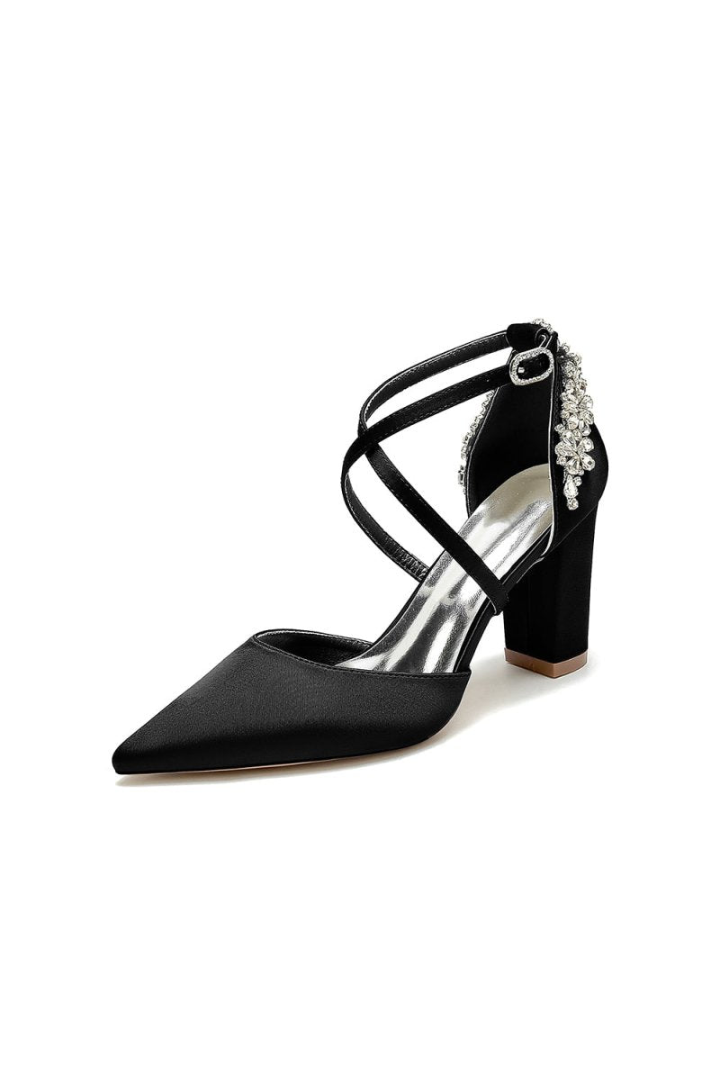 White Satin Pump with Cross - Strap and Metal Accent - KissProm