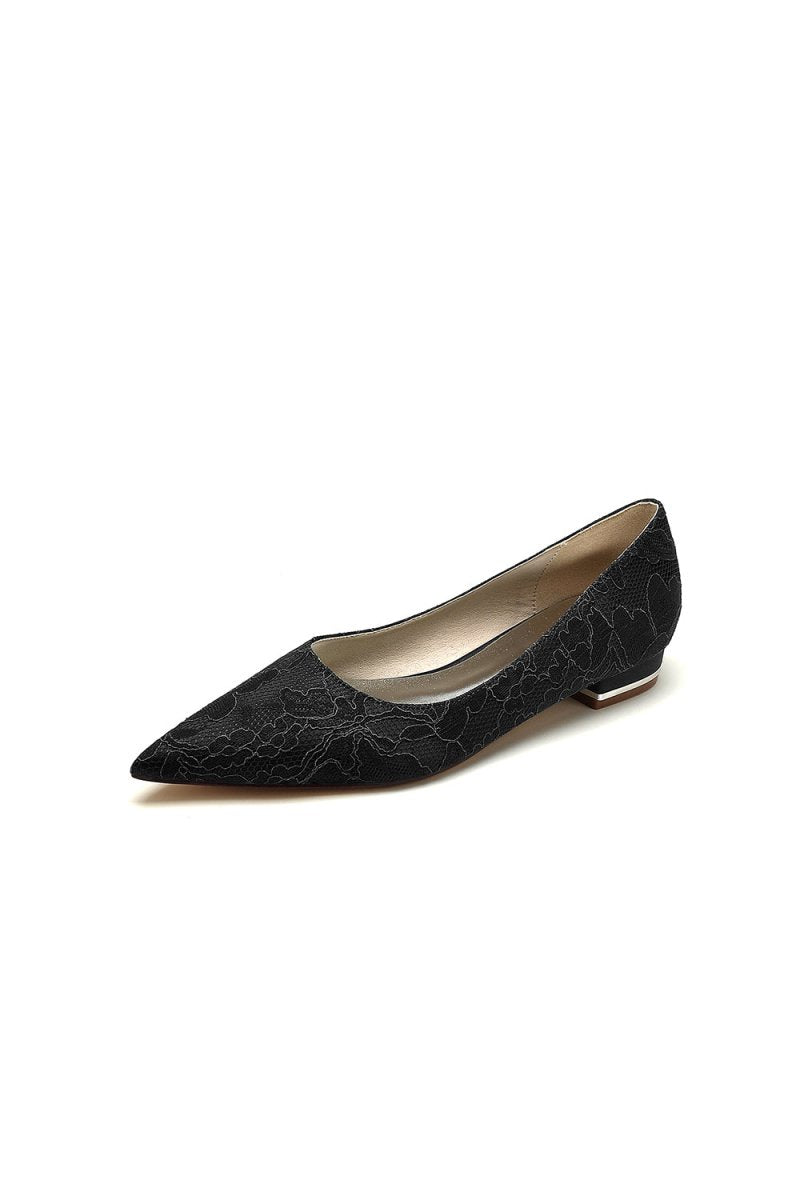 Simple Lace Pointed Toe Kitten Heels - KissProm