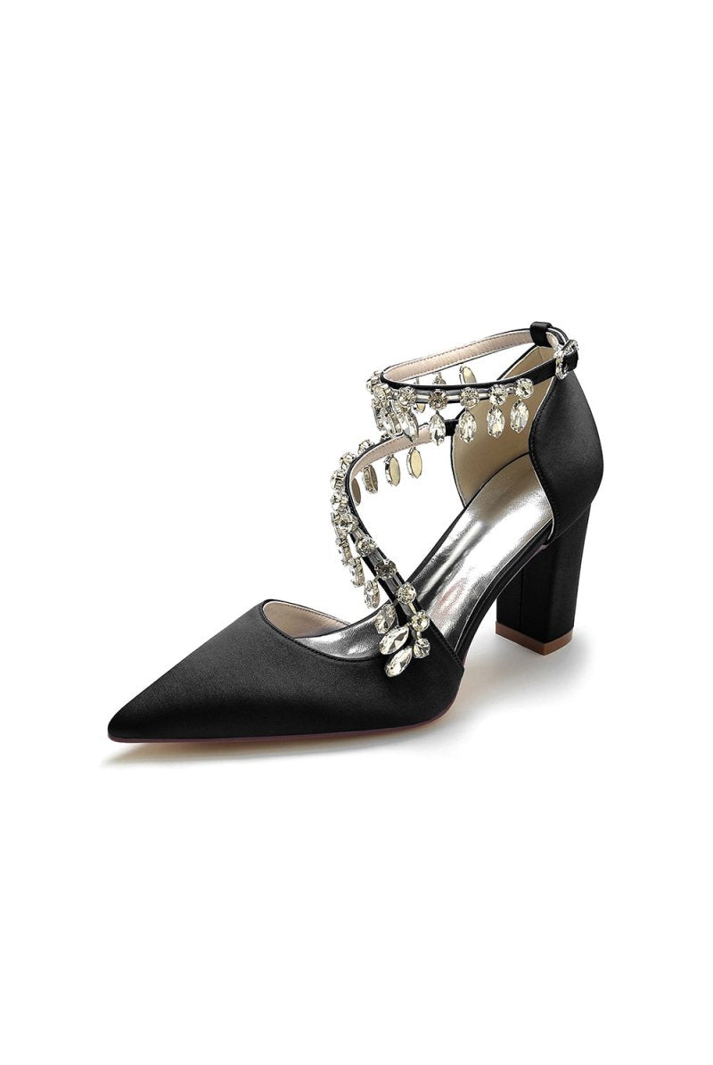 White High Heels with Chain and Crystal Accent - KissProm