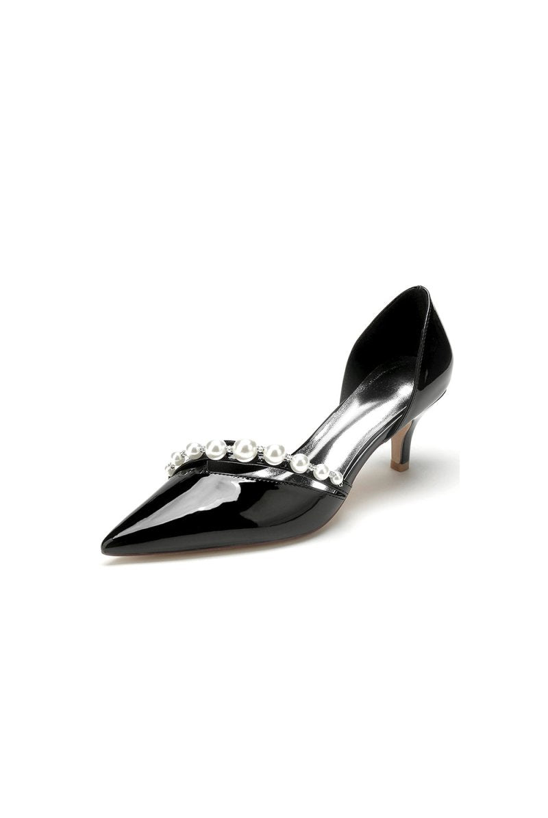 Pointed Toe Patent Leather Flats with Pearl - KissProm