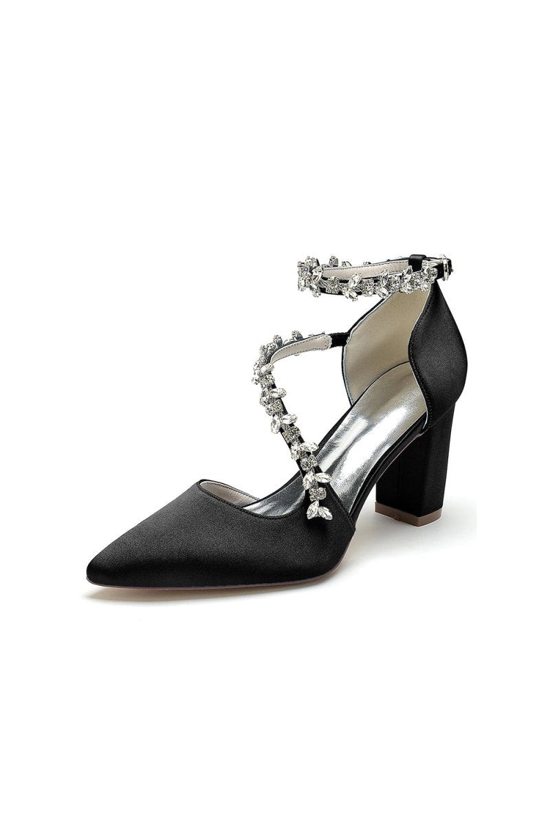 White Satin Pump with Silver Chain Accent - KissProm