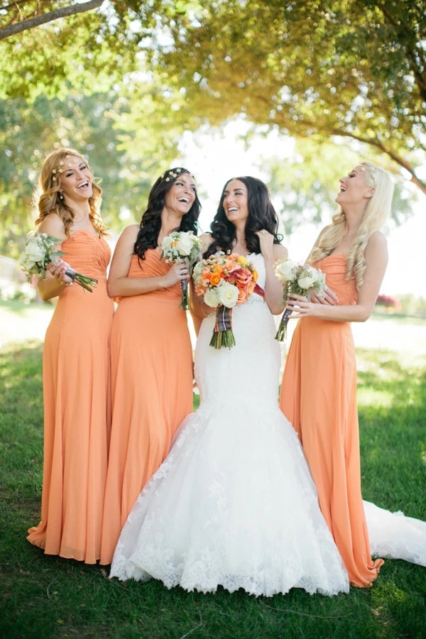 Cheap Sweetheart Orange Chiffon Long Bridesmaid Dresses Online