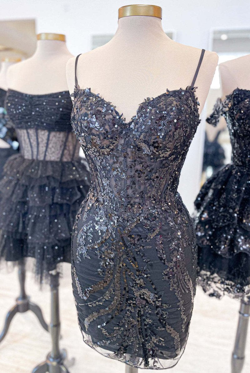 Carlene | Light Blue Sequin Lace Sweetheart Fitted Short Homecoming Dress