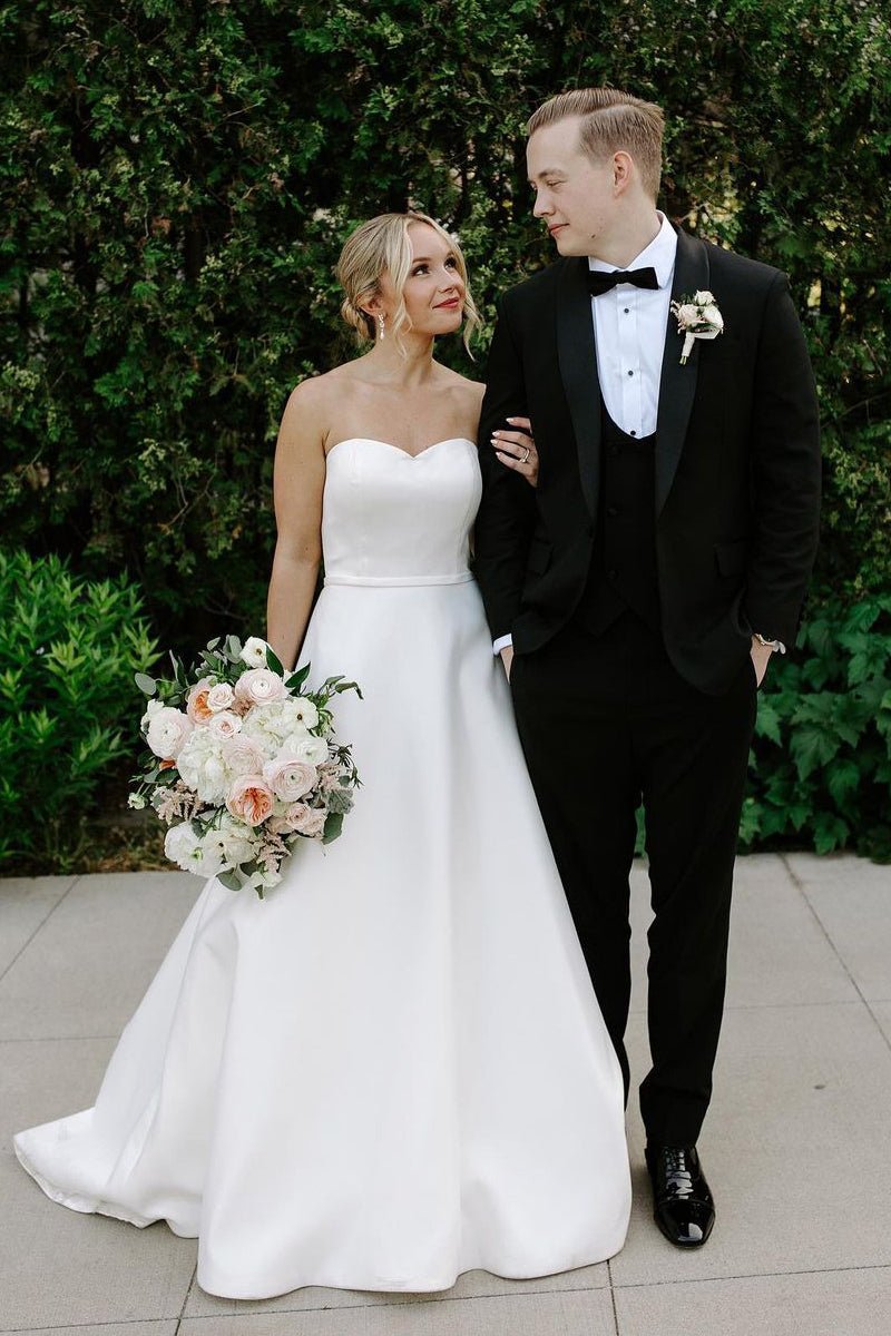A-Line Sweetheart White Satin Wedding Dresses Black / 22 A-Line Sweetheart White Satin Wedding Dresses Black / 22