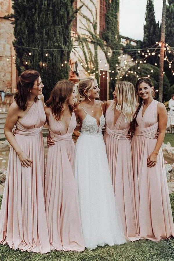 Elegant Light Pink Chiffon Floor Length Long Bridesmaid Dress