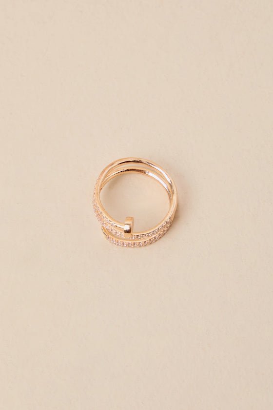 Multilayer Gold Open Circle Rings with Rhinestones - KissProm