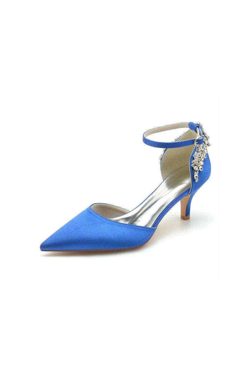 Beading Pointed Toe Ankle Strap High Heels - KissProm