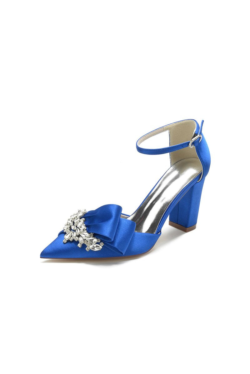 White Satin Heels Featuring a Large Decorative Bow and Metallic Heel - KissProm