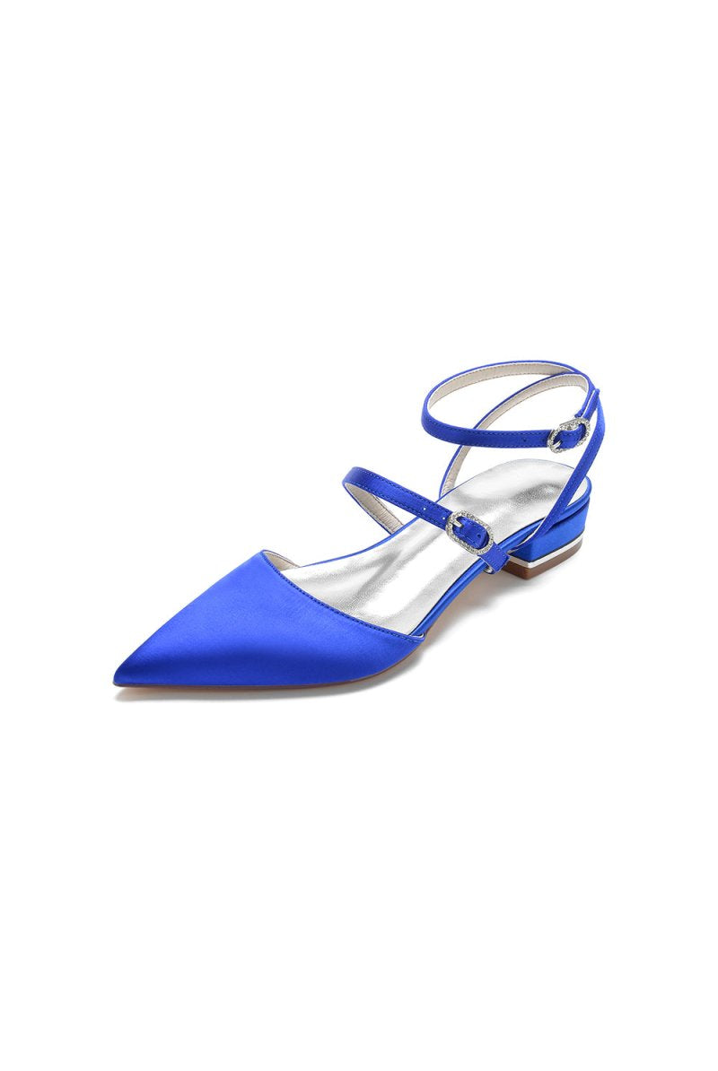 Simple Satin Pointed Toe Buckle Kitten Heels - KissProm