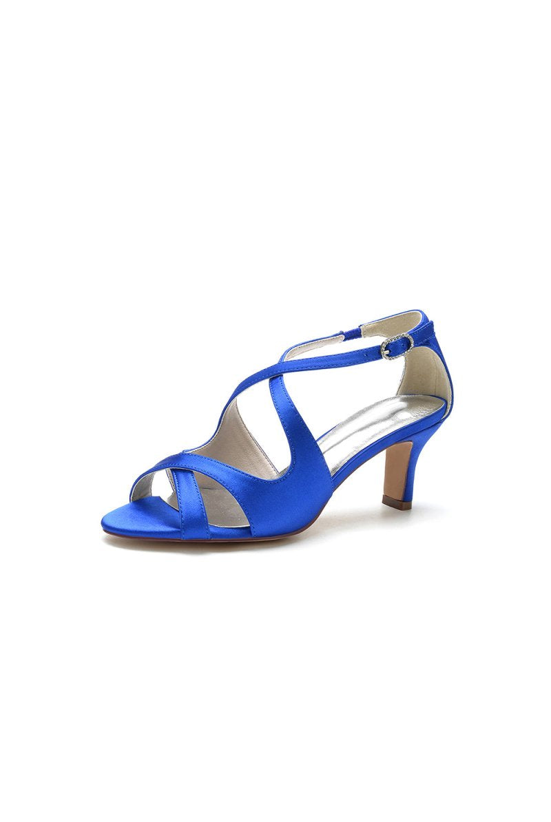 Royal Blue Satin Cross - Strap Pump with Ankle Strap - KissProm