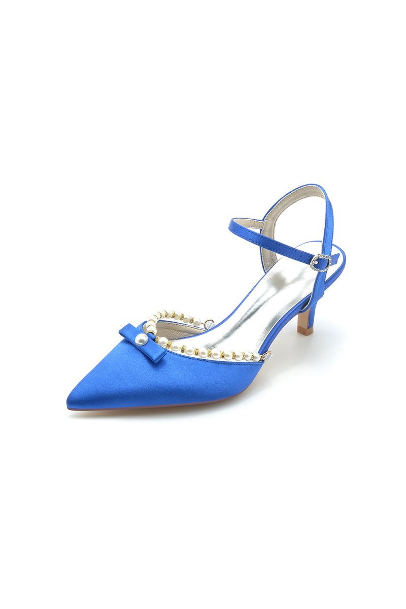 Pearl Satin Pointed Toe High Heels - KissProm
