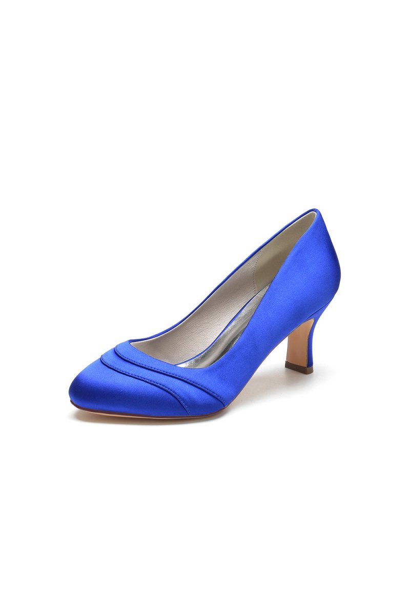 Elegant Royal Blue Satin Heels with Short Stiletto Heel - KissProm