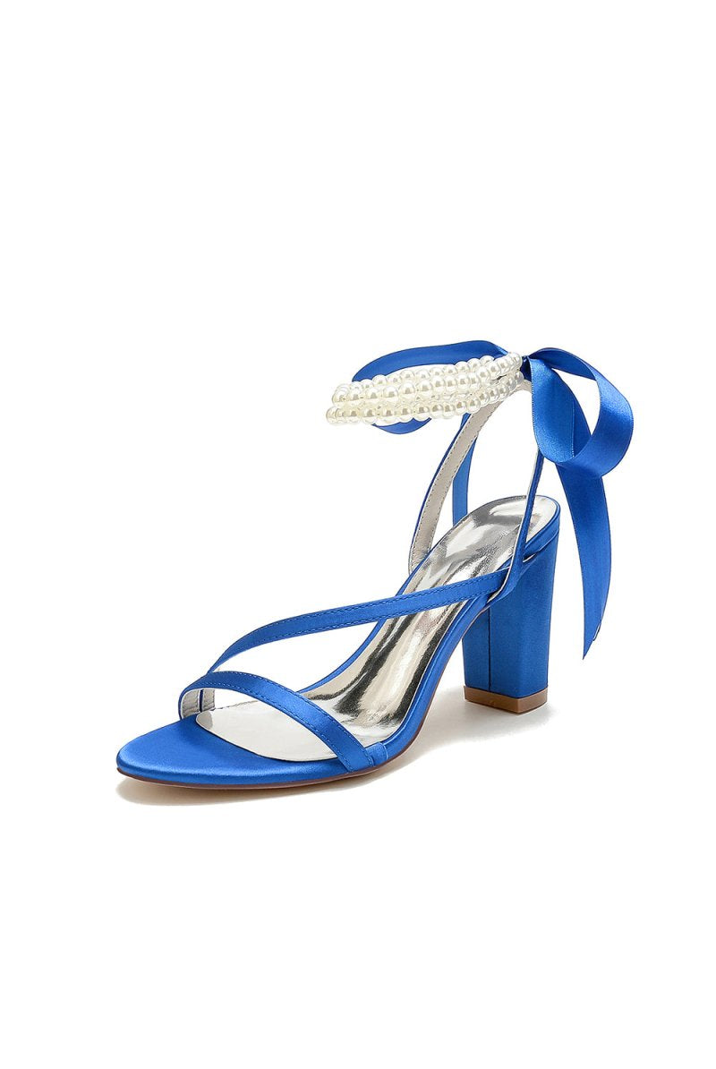 Pearl Open Toe Ankle Strap High Heels - KissProm