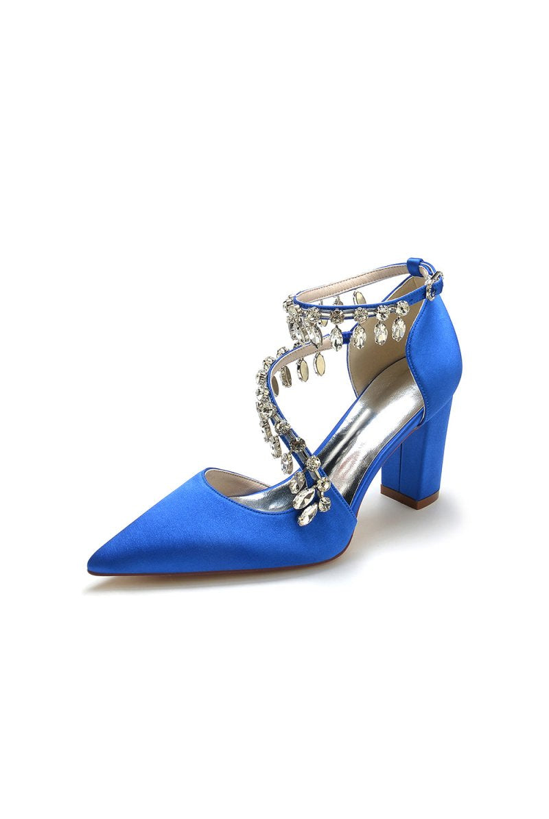 White High Heels with Chain and Crystal Accent - KissProm