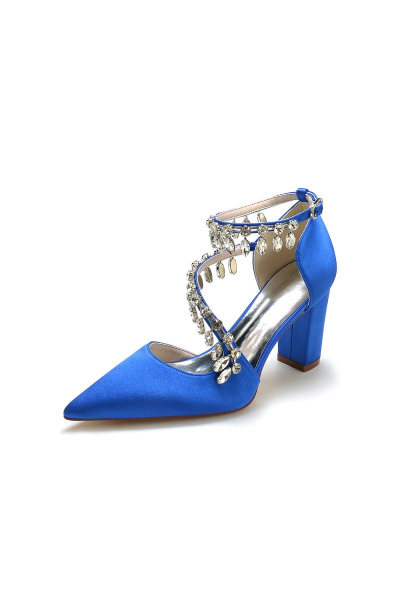 White High Heels with Chain and Crystal Accent - KissProm