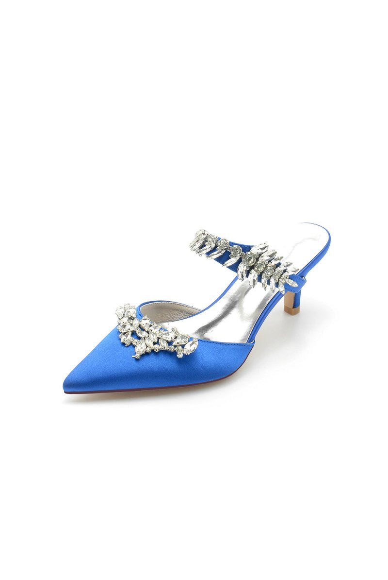Satin Pointed Toe Mules with Crystal Rhinestone - KissProm