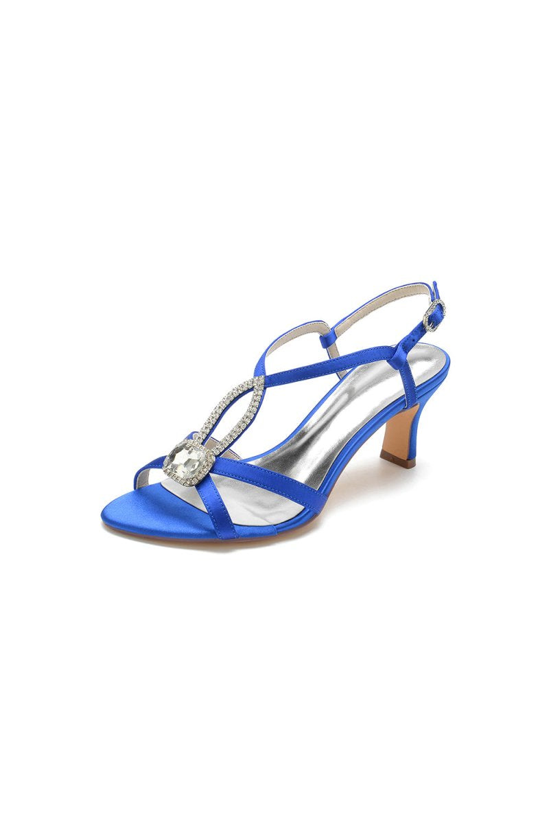 Elegant Royal Blue Satin Peep - Toe Pump with Silver Ornament - KissProm