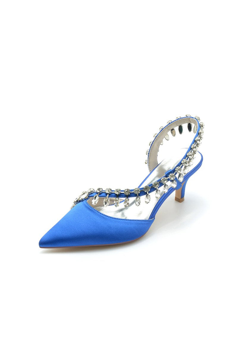 Rhinestone Beaded Pointed Toe High Heels - KissProm