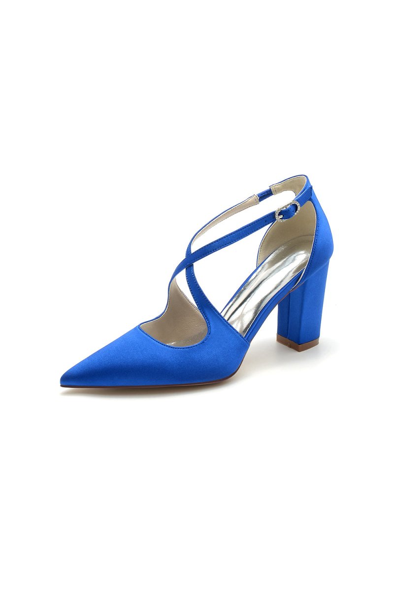 Black Satin Pump with Cross - Strap Design - KissProm