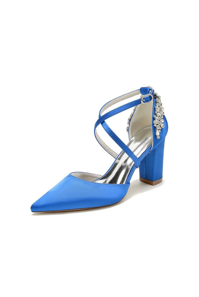 White Satin Pump with Cross - Strap and Metal Accent - KissProm