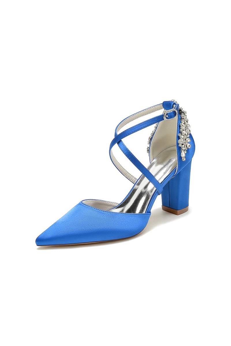 White Satin Pump with Cross - Strap and Metal Accent - KissProm