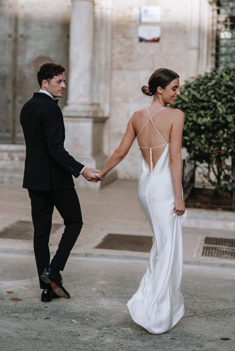 Jovana | Charming Sheath Silk Satin Wedding Dresses with Slit