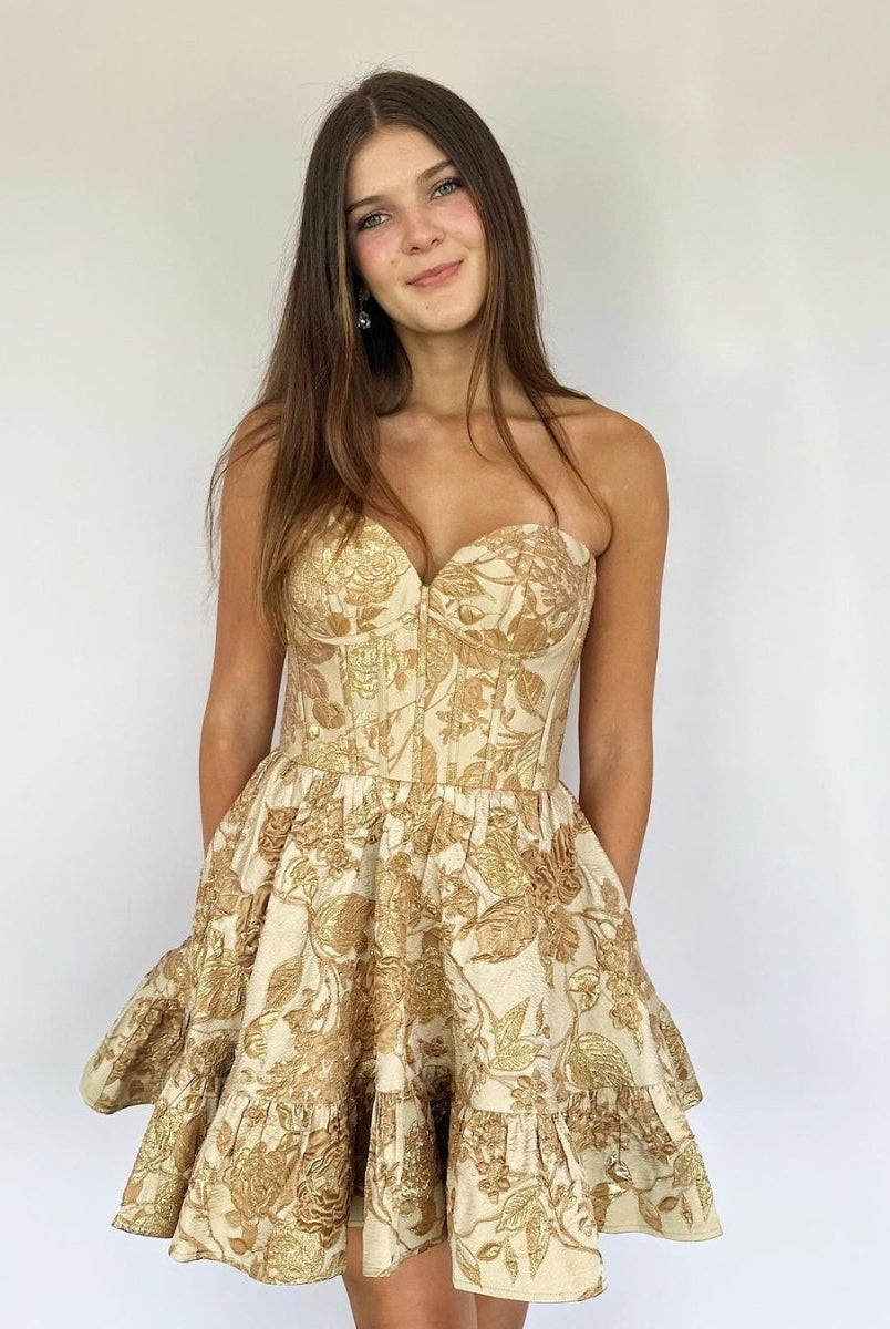 Thora | A-Line Strapless Blue Satin Short Homecoming Dresses