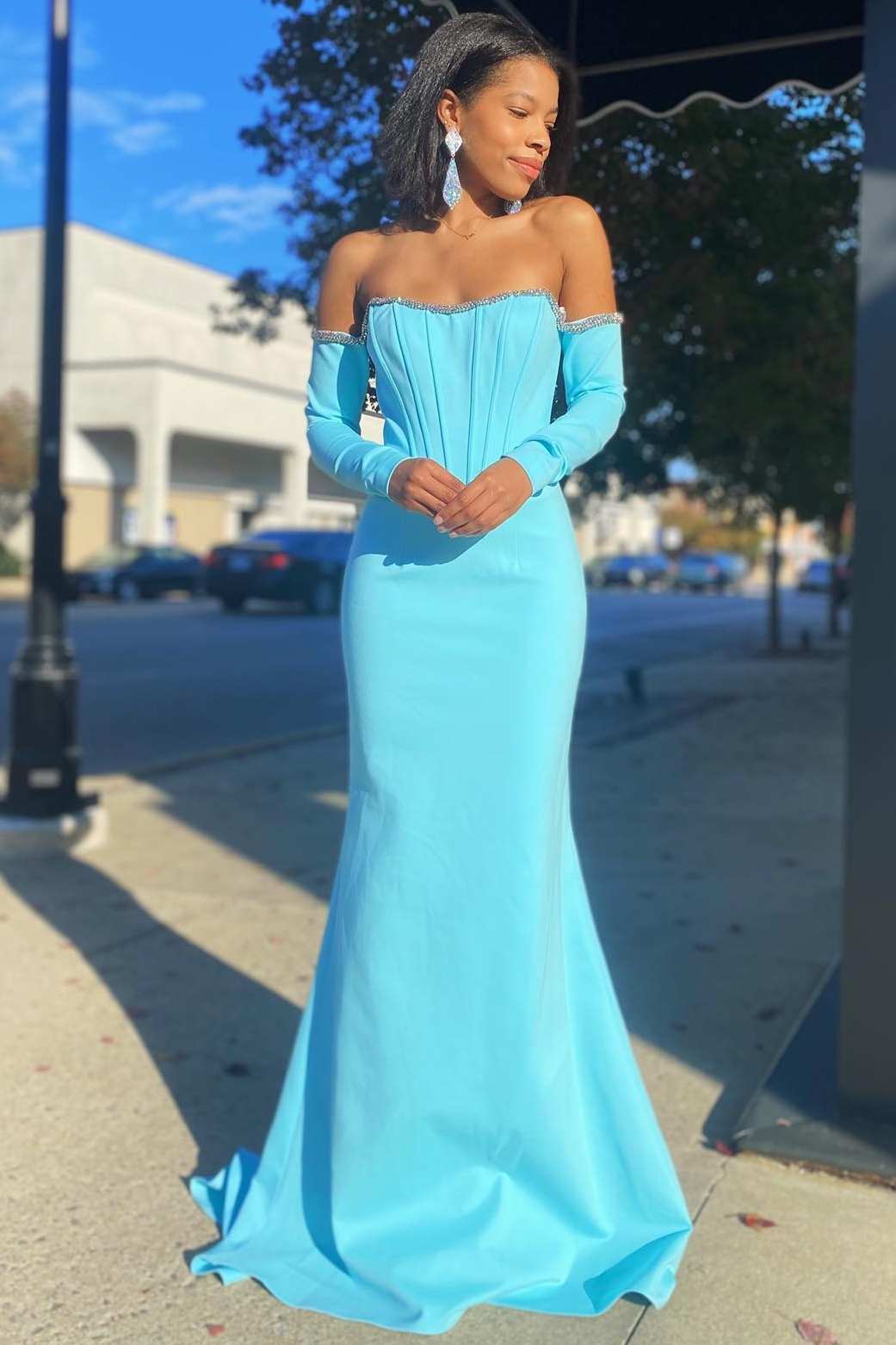 Aqua Strapless Long Sleeve Mermaid Formal Dress Aqua Strapless Long Sleeve Mermaid Formal Dress
