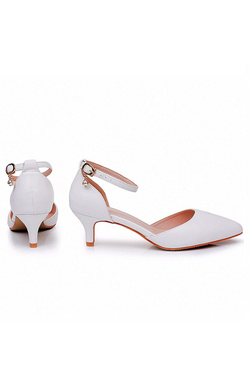 Mid Heel Matte Pointed Toe PU Wedding Shoes - KissProm