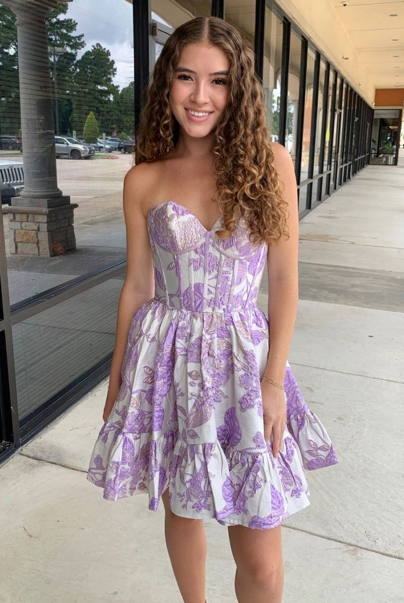 Thora | A-Line Strapless Blue Satin Short Homecoming Dresses