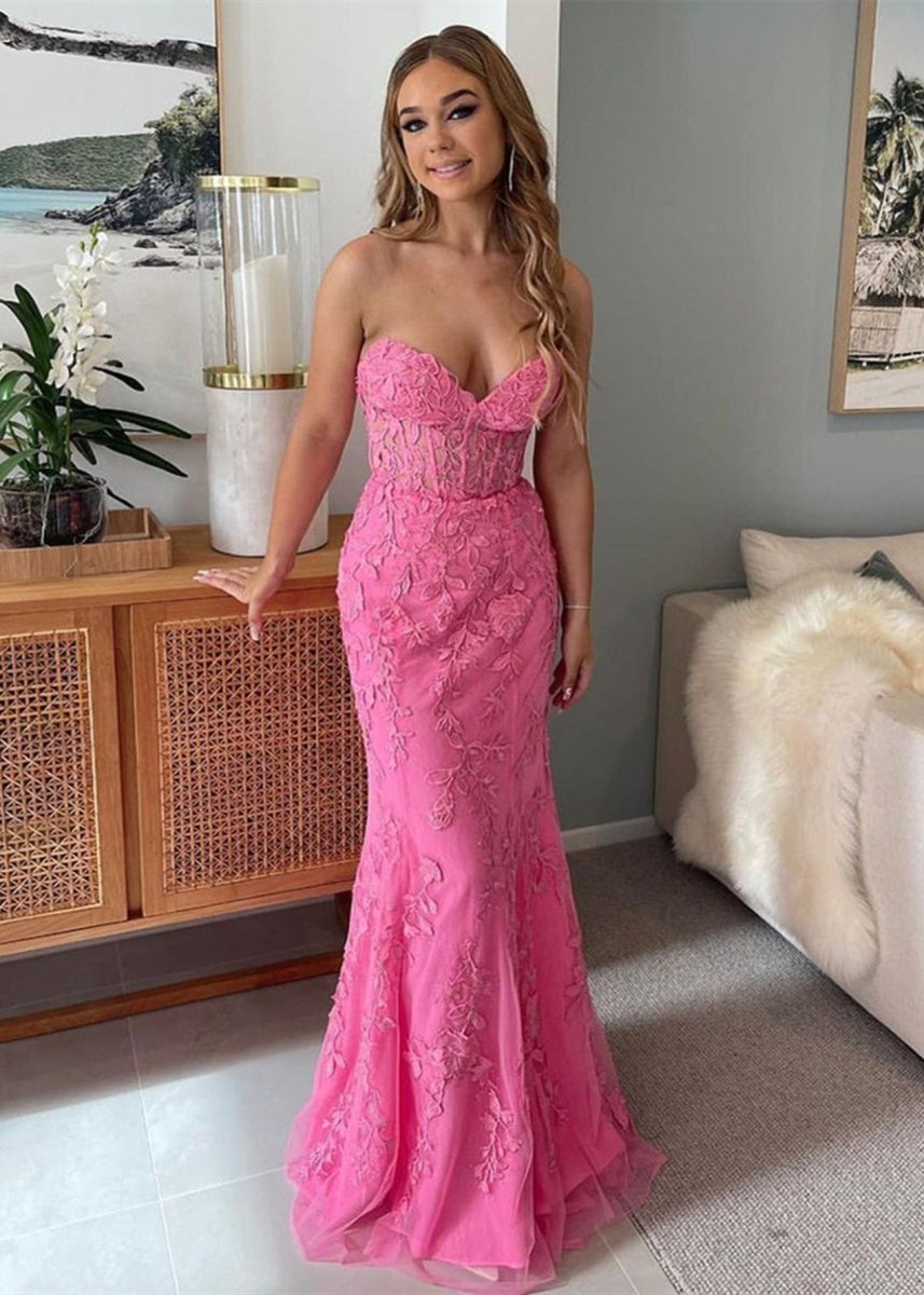 Evie |Mermaid Strapless Lace Prom Dress With Appliques
