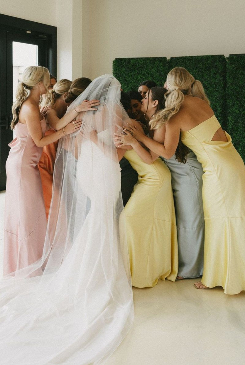 Sheath Strapless Colorful Silk Satin Long Bridesmaid Dresses