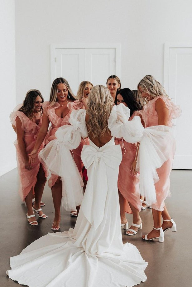 Fairy Mermaid Satin Long Wedding Dresses with Long Sleeves