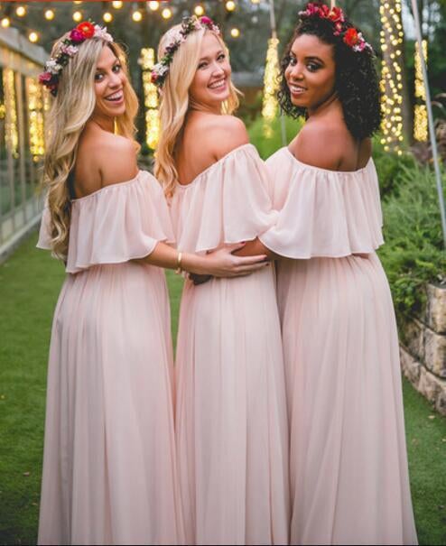 A Line Long Chiffon Off the Shoulder Mix And Match Bridesmaid Dresses - KissProm