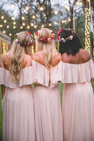 A Line Long Chiffon Off the Shoulder Mix And Match Bridesmaid Dresses - KissProm