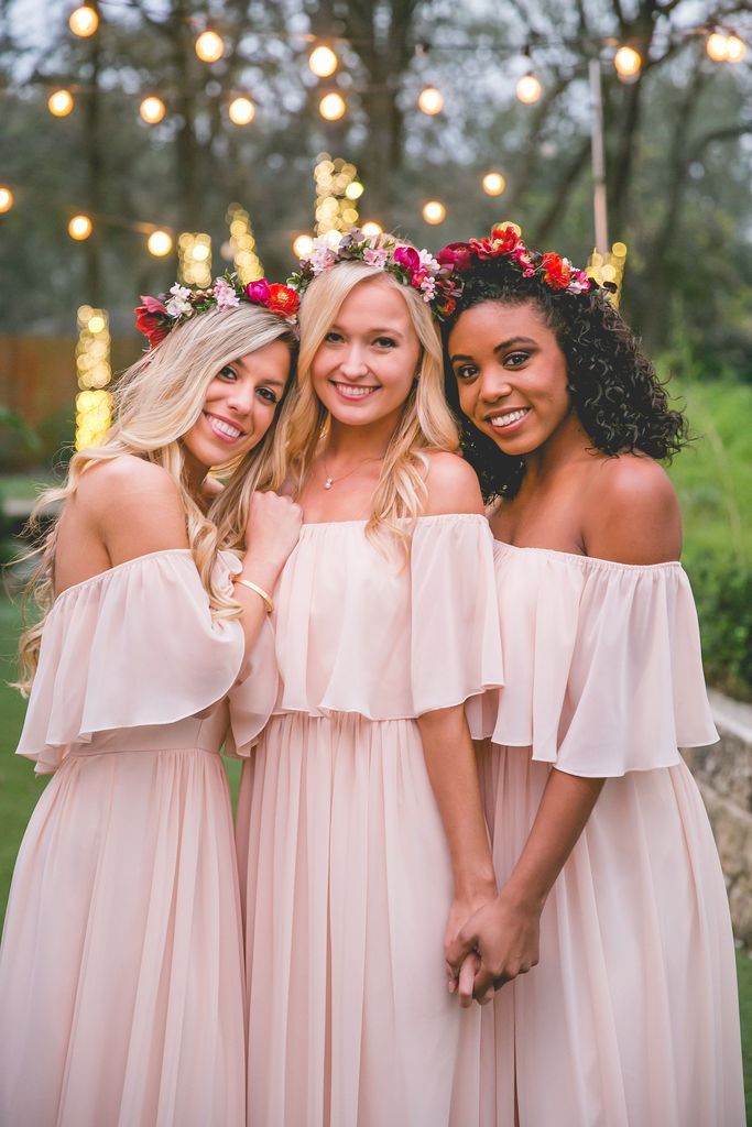 A Line Long Chiffon Off the Shoulder Mix And Match Bridesmaid Dresses Pink / 2 A Line Long Chiffon Off the Shoulder Mix And Match Bridesmaid Dresses Pink / 2