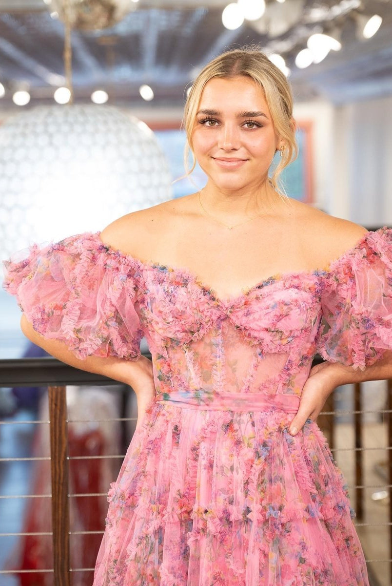 Sydney |A Line Off The Shoulder Floral Tulle Prom Dress