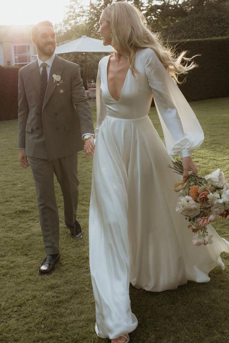 A-Line One Shoulder Bow Knot Sleeveless Maxi Long Satin Wedding Dresses Online