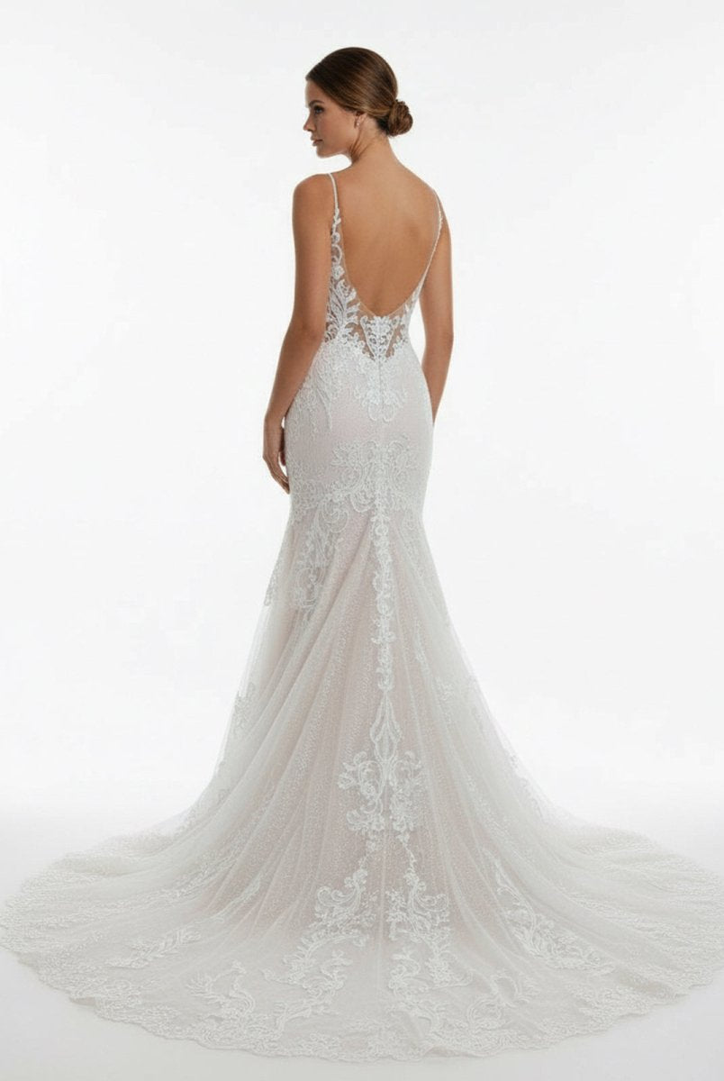Aliza | Ivory Mermaid Spaghetti Straps Backless Long Lace Wedding Dress - KissProm