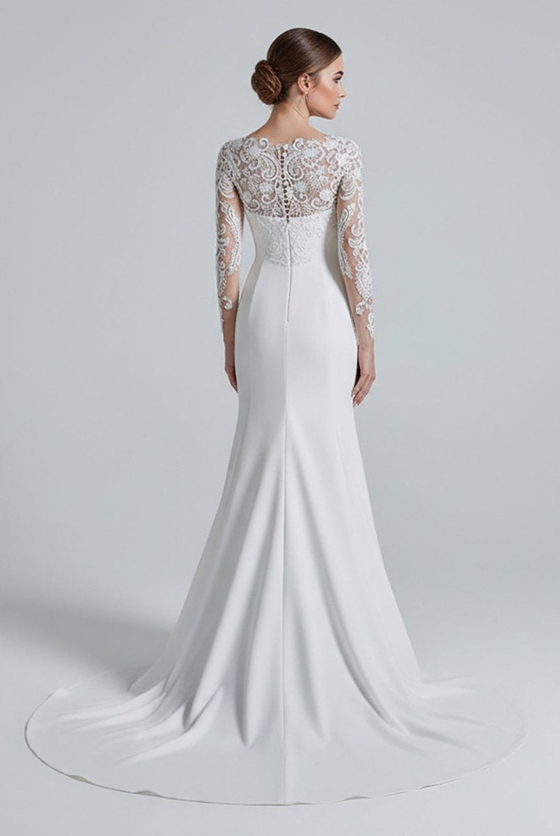 Mermaid White Lace Appliques Beaded Wedding Dress - KissProm