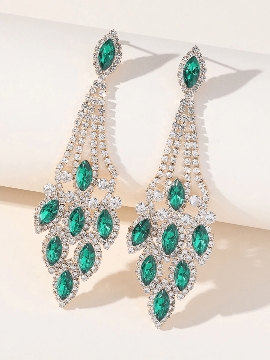 Blue Statement Rhinestones Tassel Long Earrings - KissProm