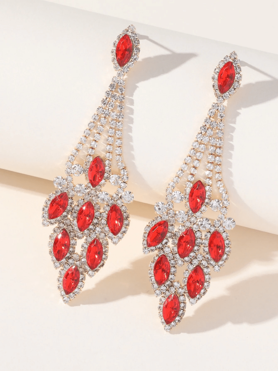 Blue Statement Rhinestones Tassel Long Earrings - KissProm