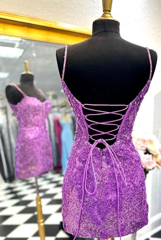 Orla |Sheath Spaghetti Straps Sequined Lace Homecoming Dress