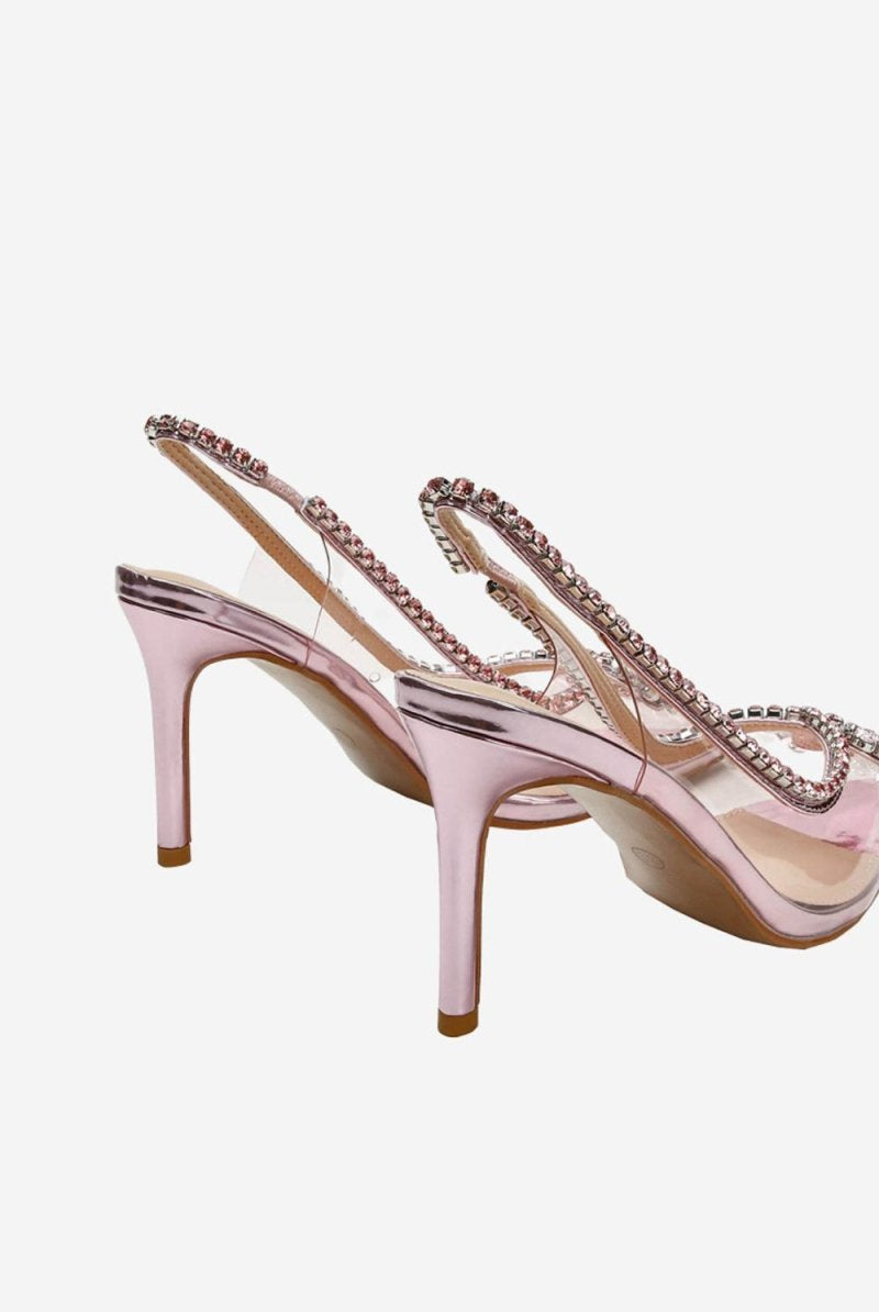 Rhinestone Pink Pointed Toe Stiletto Sandals - KissProm
