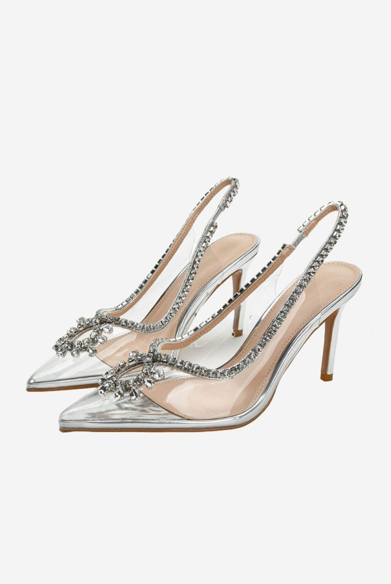 Rhinestone Pink Pointed Toe Stiletto Sandals - KissProm