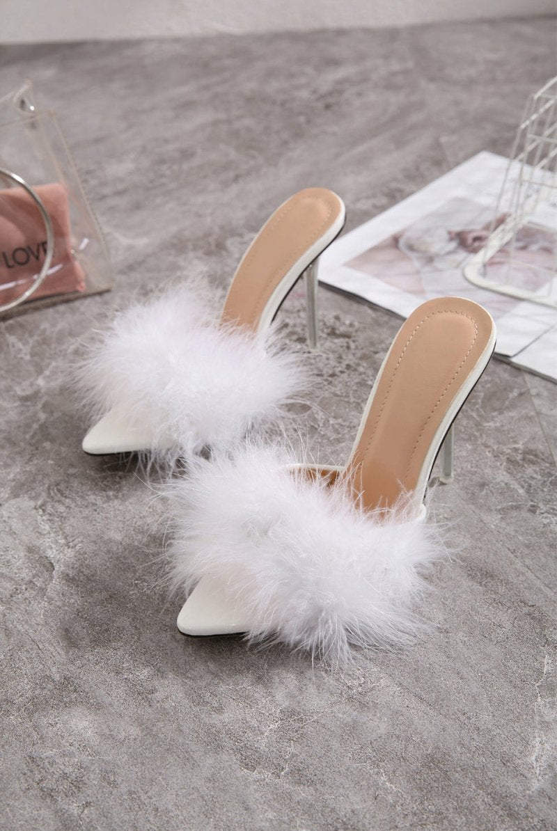 Hot Pink Feathers Pointed Toe Stiletto Sandals - KissProm