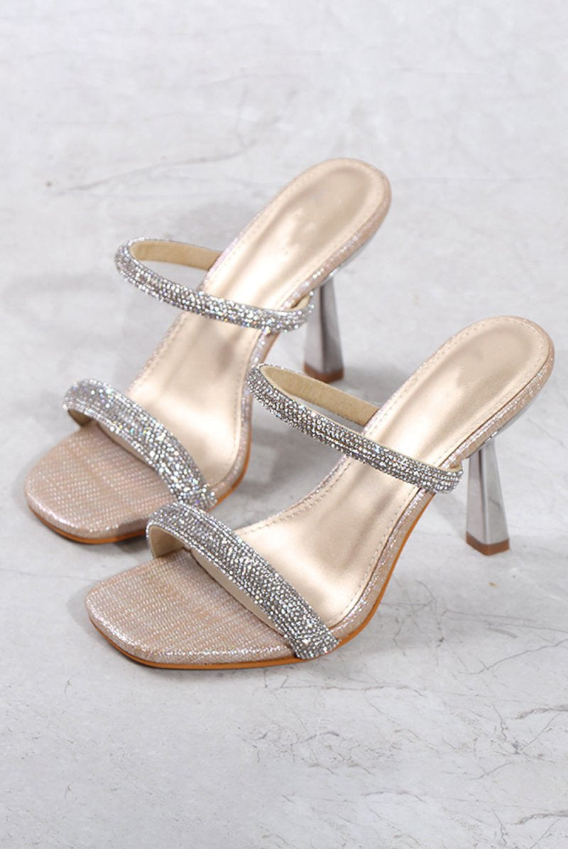 Square Toe Rhinestone Stiletto Sandals