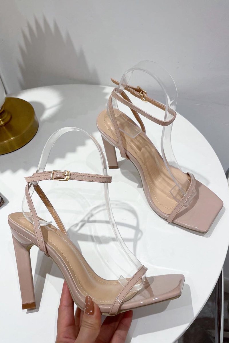 One Word Square Head Thick High Heels - KissProm