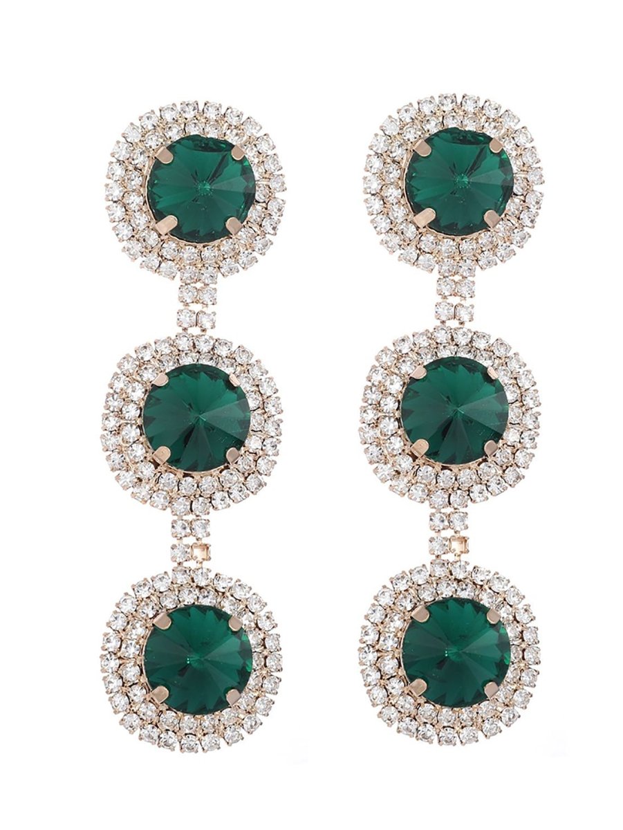 Royal Blue Rhinestones Long Round Earrings